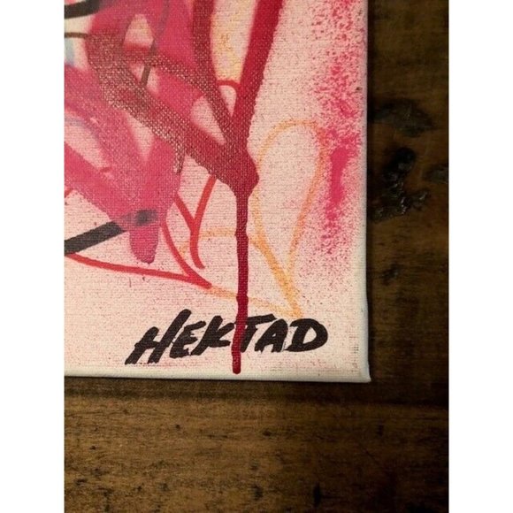 RARE HEKTAD 2017 GRAFFITI ART PINK AND BLACK HEARTS 11" X 14" ORIGINAL PAINTING - Picture 5 of 6